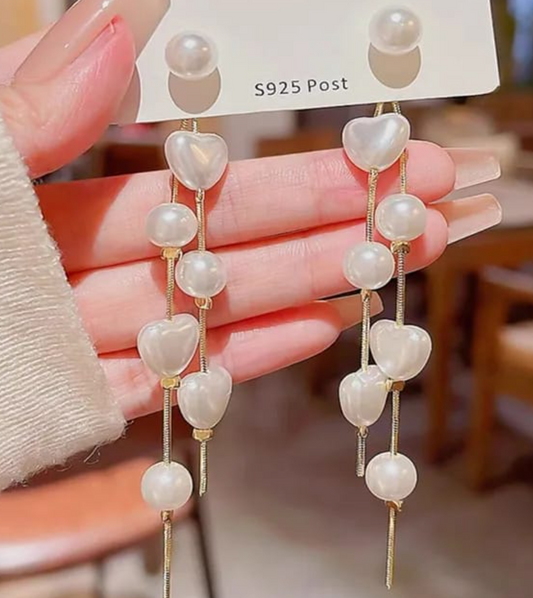 Heart Shaped Pearl Hanging Korean Earring