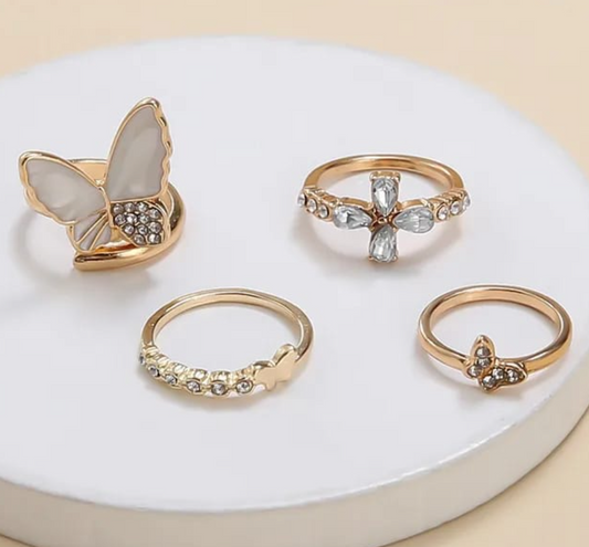 Set of 4 Fancy Butterfly Korean Rings