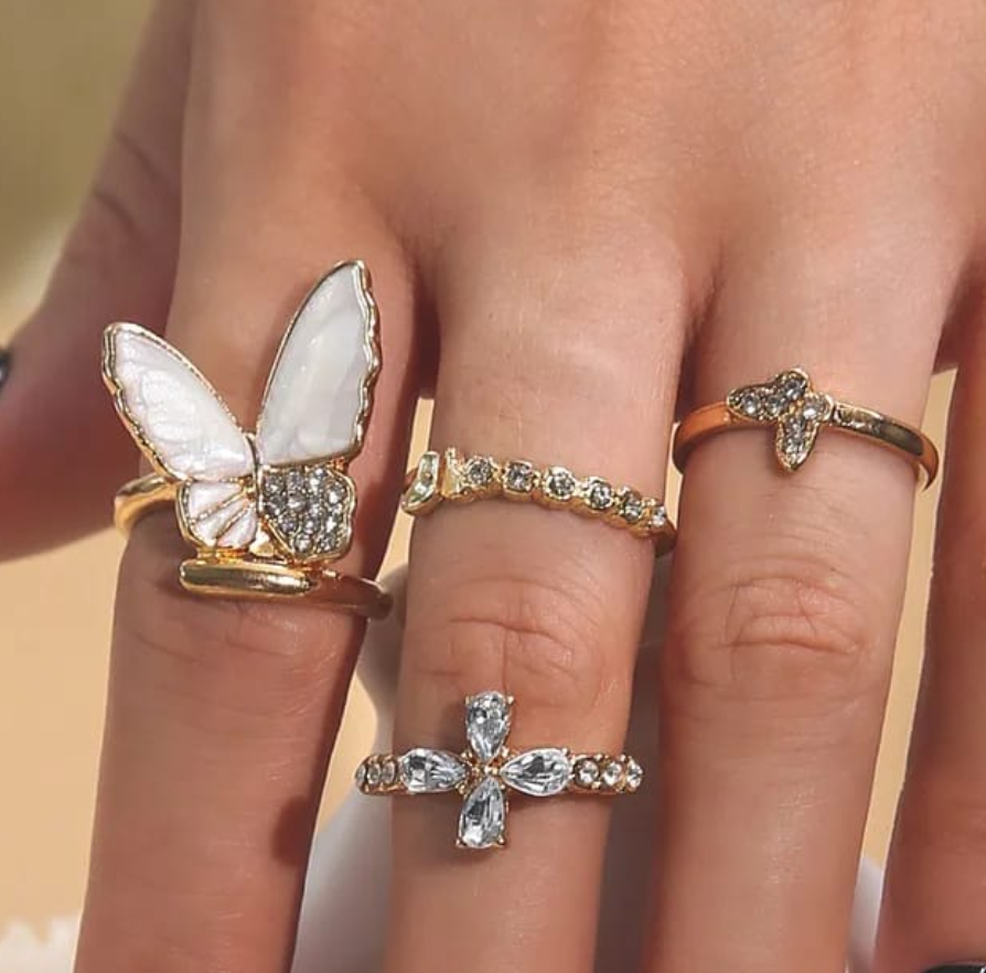 Set of 4 Fancy Butterfly Korean Rings